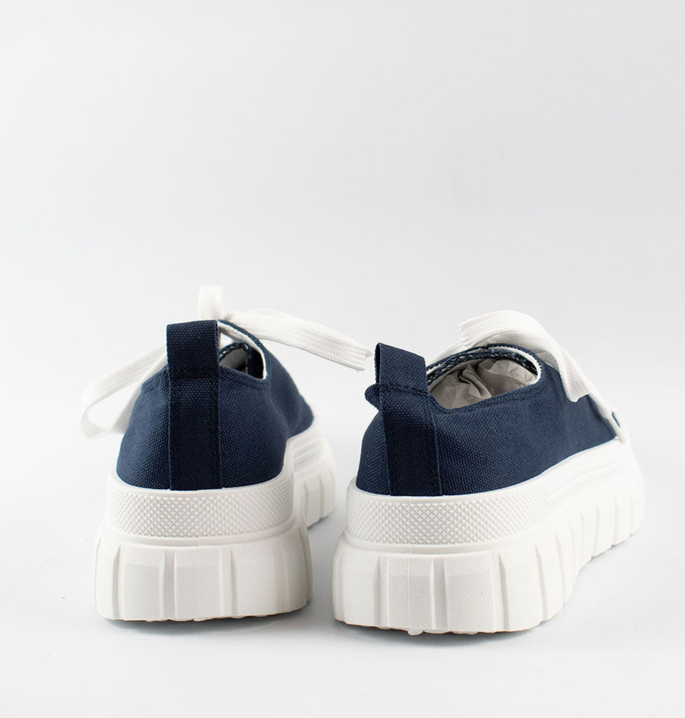 Womens Navy Lace Up Baseball Platform Plimsole Trainers