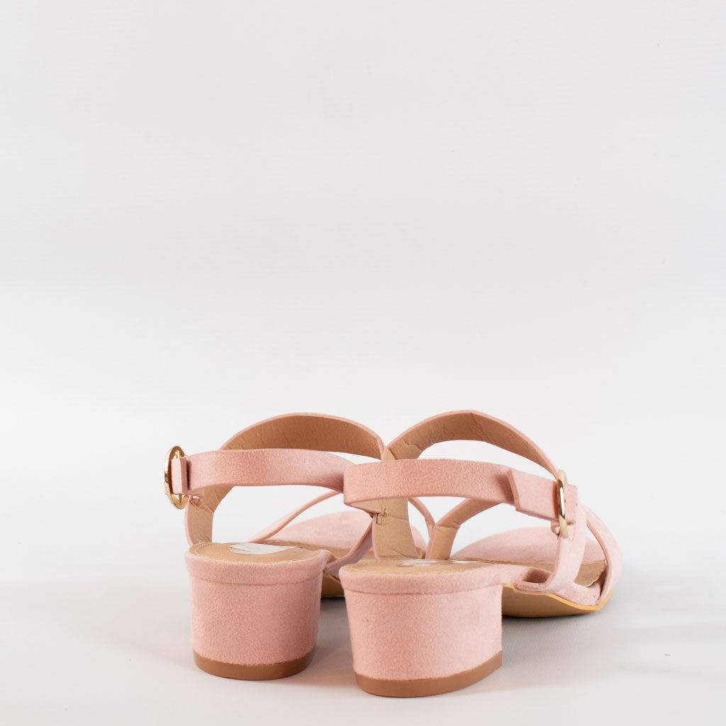 Womens Pink Block Heel Strappy Sandals