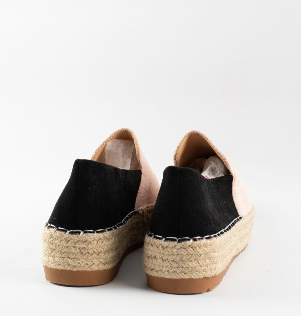 womens suedette pink and black platform espadrilles shoes