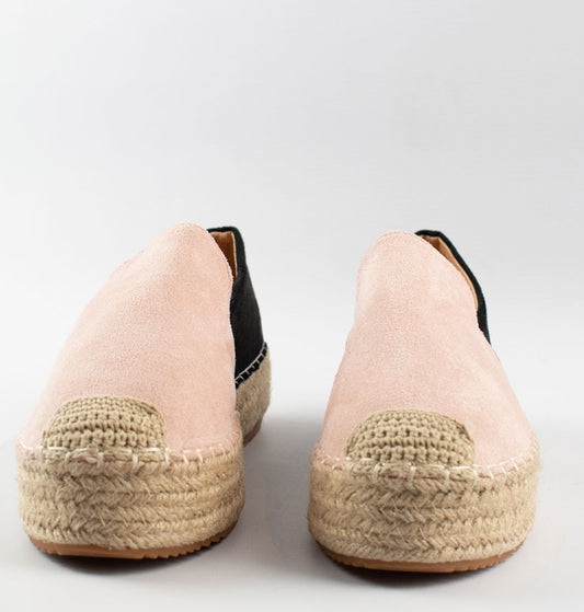 womens suedette pink and black platform espadrilles shoes