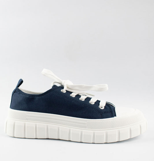 Womens Navy Lace Up Baseball Platform Plimsole Trainers
