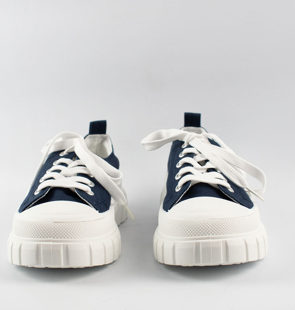 Womens Navy Lace Up Baseball Platform Plimsole Trainers