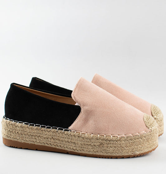 womens suedette pink and black platform espadrilles shoes